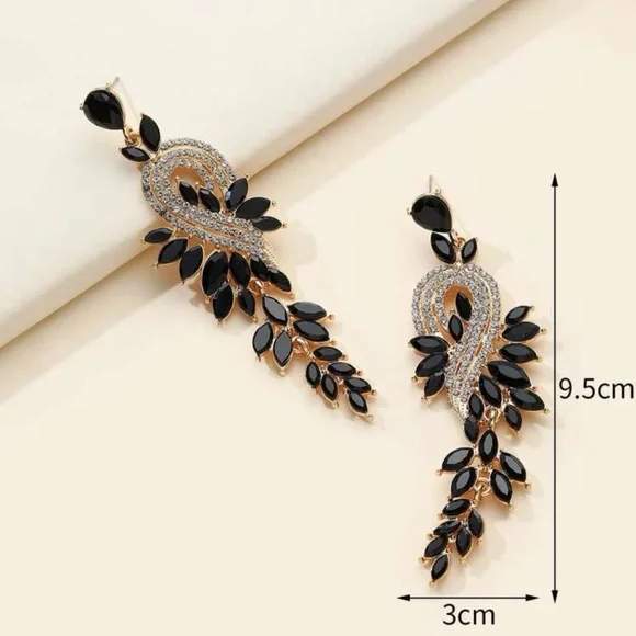 Rhinestone Leaf Drop Earrings - Picture 3 of 5